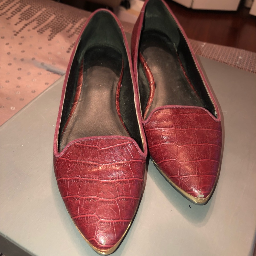 Burgundy Aldo Flats with Gold Detail